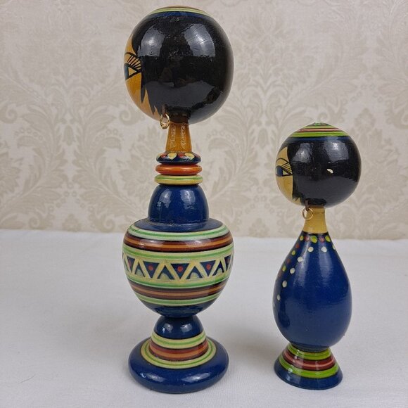 Pair of Egytian Spindle Dolls 1960's Handmade and  Hand Painted Vintage - Picture 2 of 14